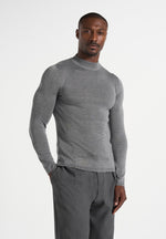 KW003 - Fitted Mock Neck Wool-Blend Sweater - Grey