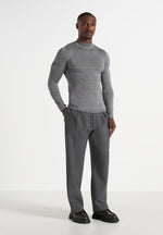 KW003 - Fitted Mock Neck Wool-Blend Sweater - Grey