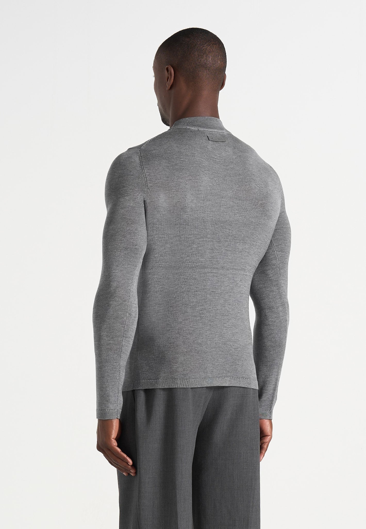 KW003 - Fitted Mock Neck Wool-Blend Sweater - Grey
