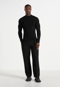 KW003 - Fitted Mock Neck Wool-Blend Sweater - Black