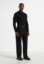 KW003 - Fitted Mock Neck Wool-Blend Sweater - Black