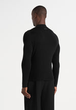 KW003 - Fitted Mock Neck Wool-Blend Sweater - Black