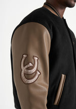 Equestrian Wool-Blend Varsity Jacket - Black