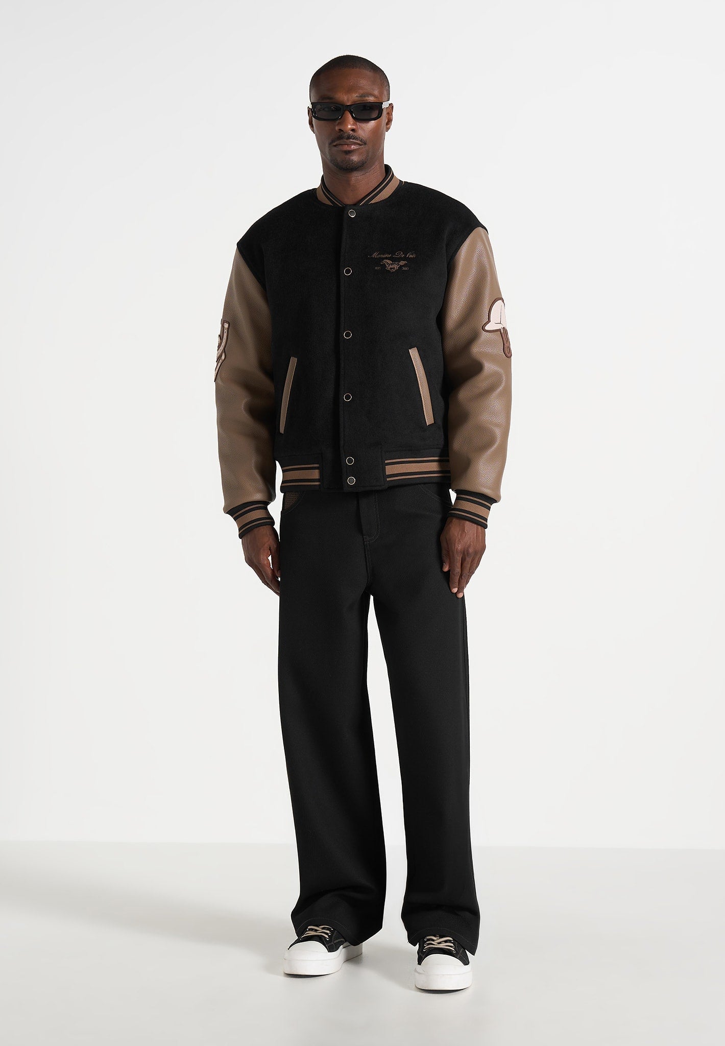 Equestrian Wool-Blend Varsity Jacket - Black