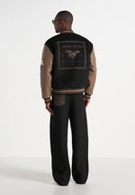 Equestrian Wool-Blend Varsity Jacket - Black