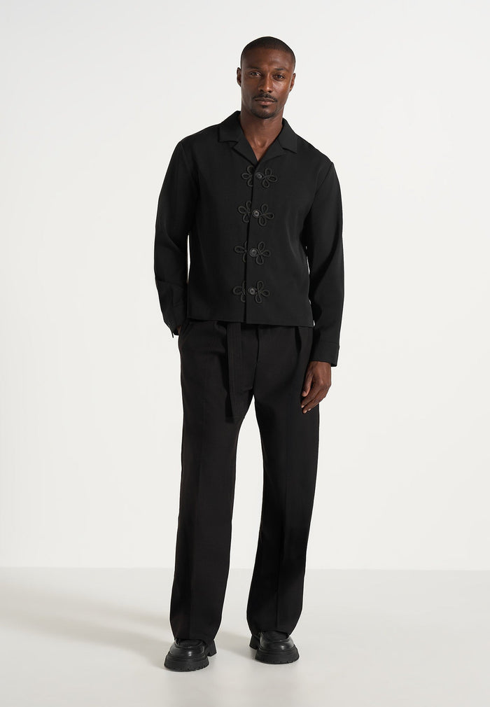 Valen - Applique Detail Long Sleeve Shirt - Black