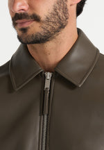 Yves - Minimal Leather Jacket - Olive