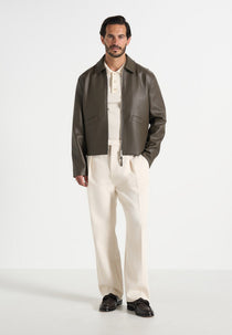 Yves - Minimal Leather Jacket - Olive