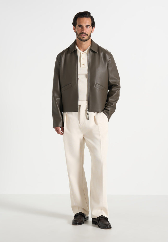 Yves - Minimal Leather Jacket - Olive