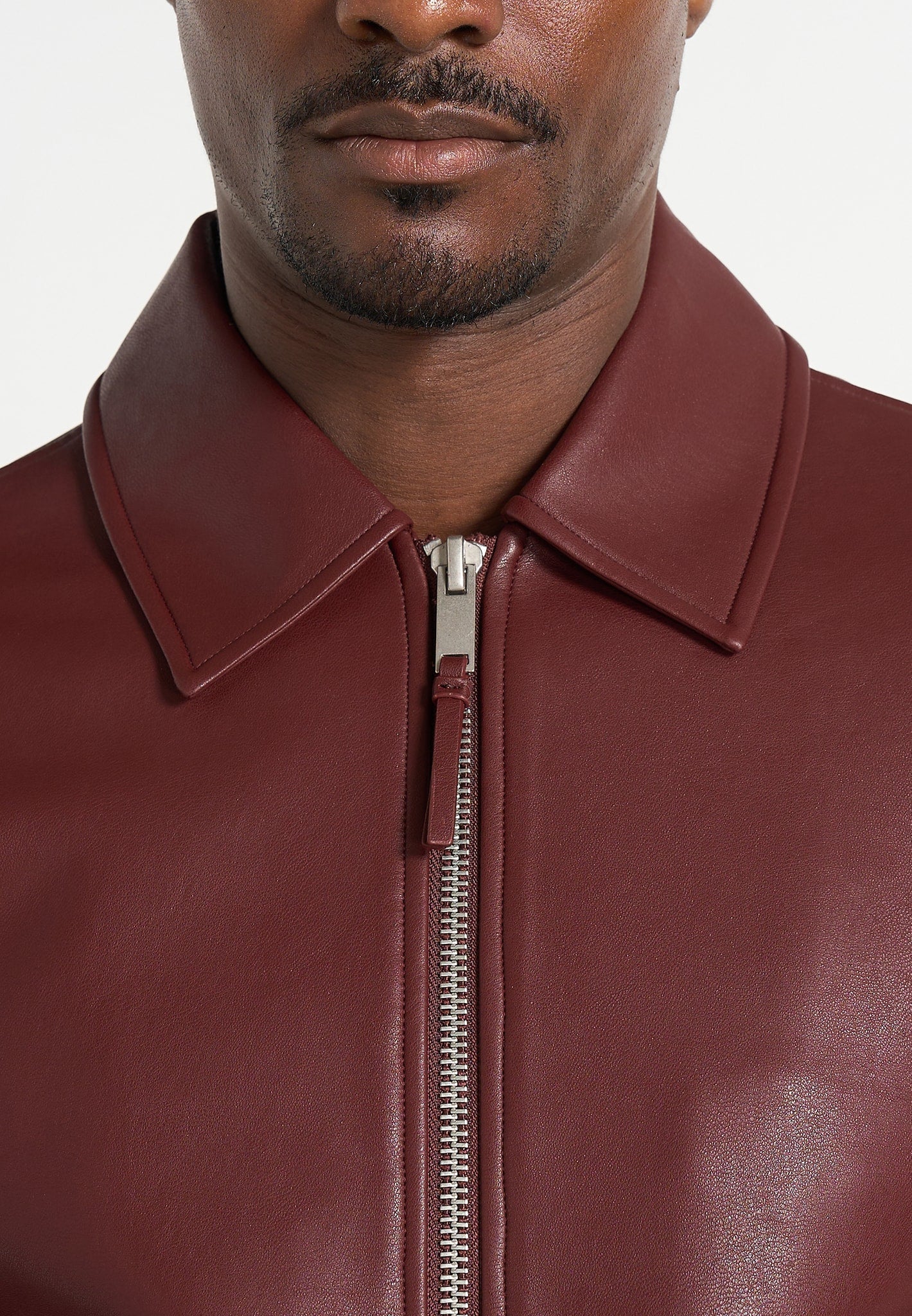 Yves - Minimal Leather Jacket - Wine Red