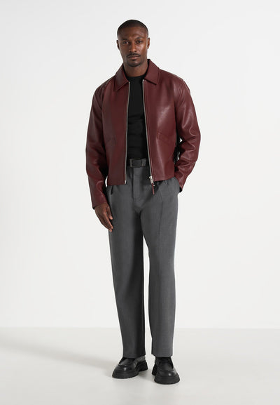 Yves - Minimal Leather Jacket - Wine Red