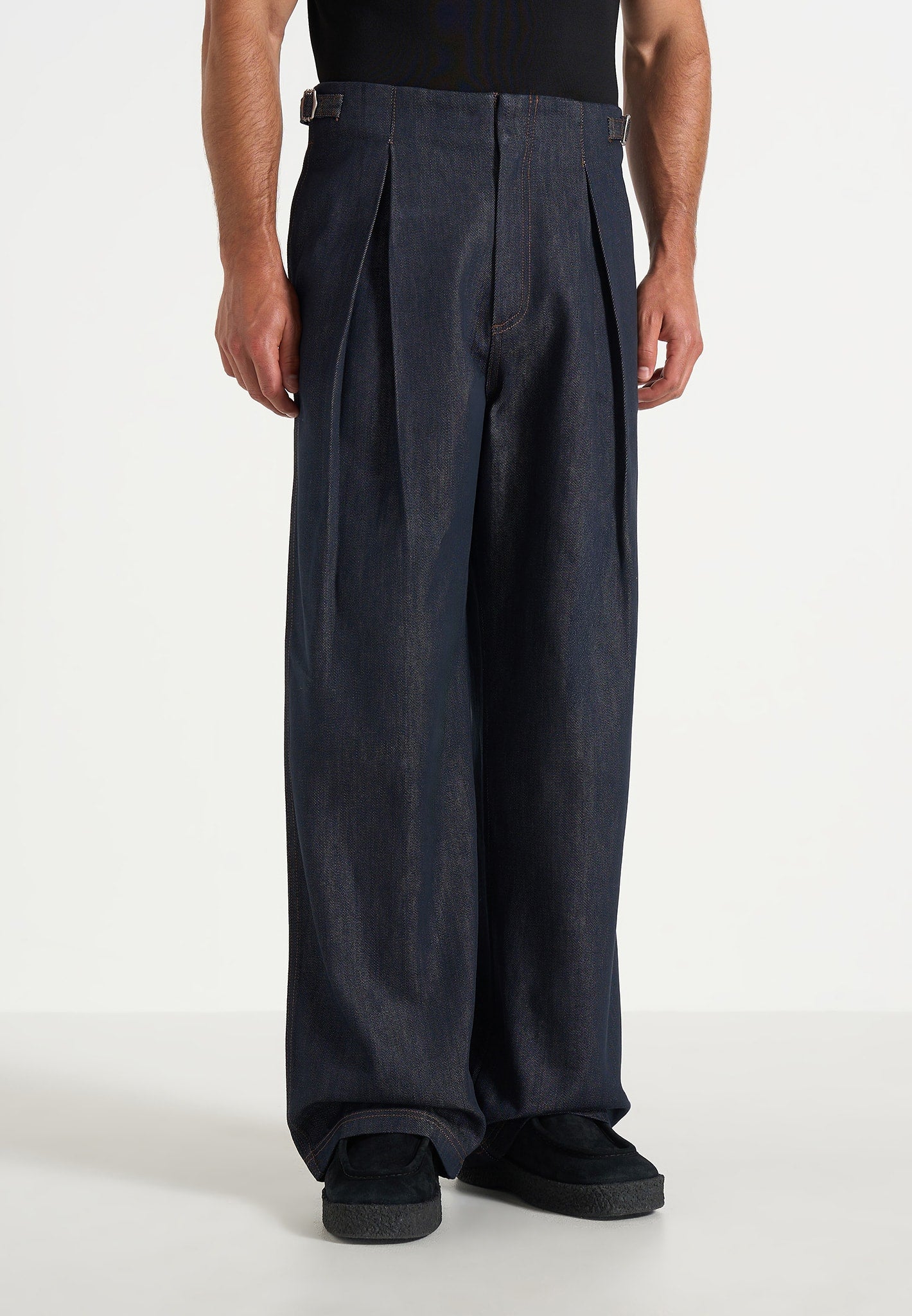 Lior - Box Pleat Wide Leg Denim Jeans - Indigo