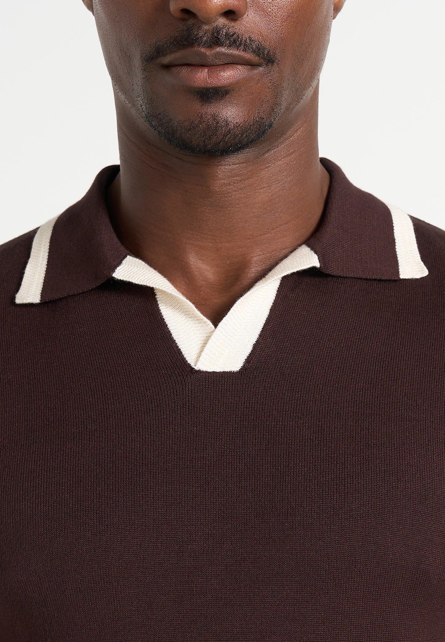 Lambert - Contrast Detail Knit Polo Shirt - Brown