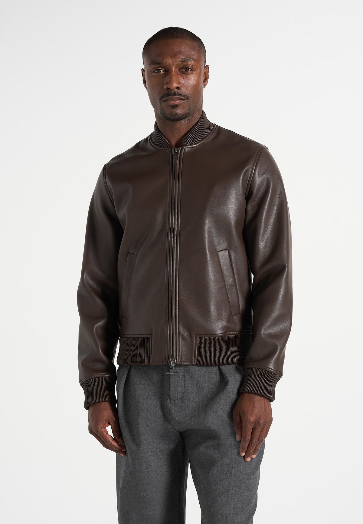 Leather Bomber Jacket - Brown