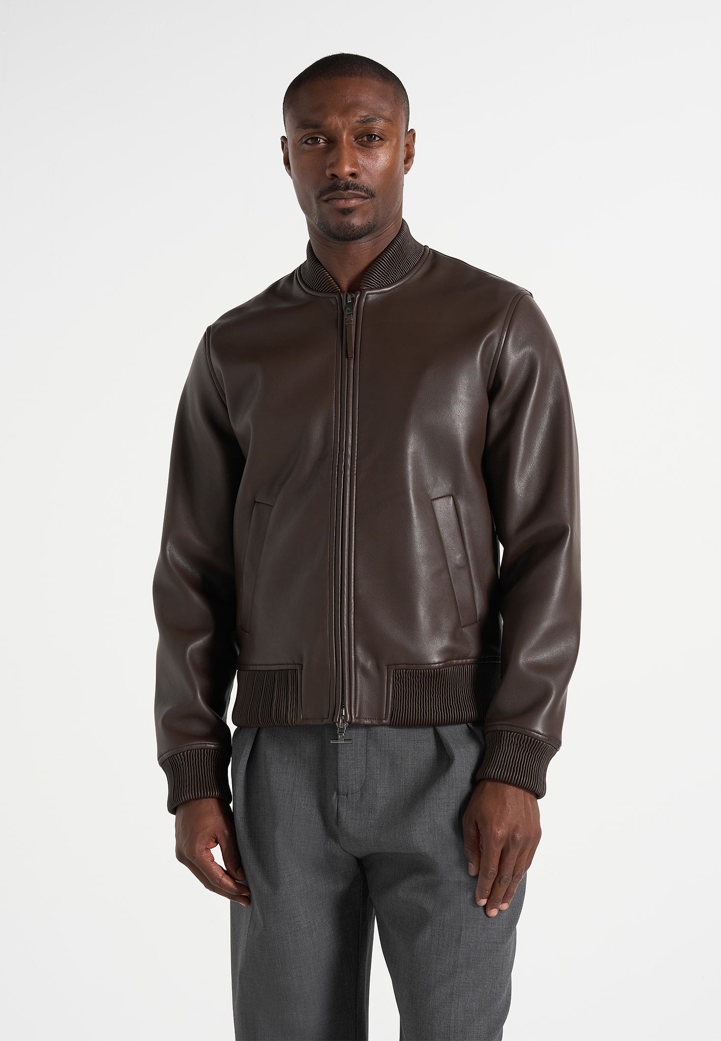 Leather Bomber Jacket - Brown