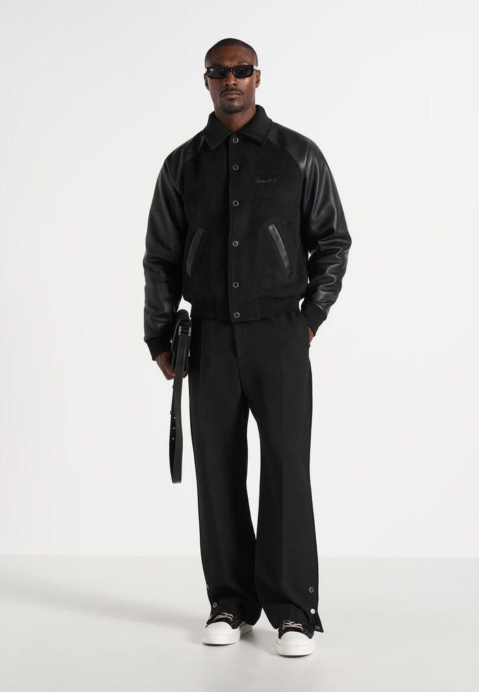 Olivier - Wool & Leather Raglan Varsity Jacket - Black