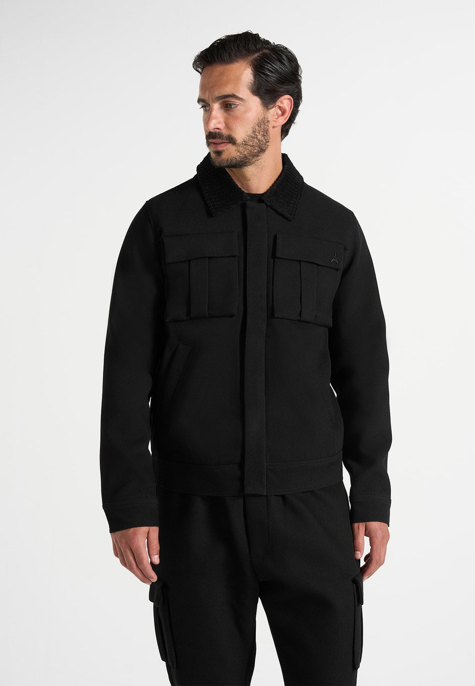twill-trucker-jacket-with-velvet-collar-black