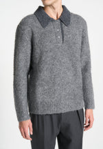 boucle-knit-contrast-polo-jumper-grey