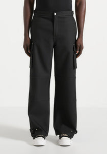 Mathis - Twill Signature Wide Leg Cargo Pants - Black