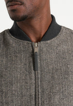 Leandro - Herringbone Wool Bomber Jacket - Grey