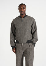Leandro - Herringbone Wool Bomber Jacket - Grey