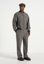 Leandro - Herringbone Wool Bomber Jacket - Grey