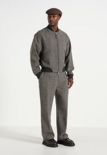 Leandro - Herringbone Wool Bomber Jacket - Grey