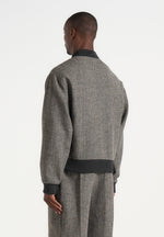 Leandro - Herringbone Wool Bomber Jacket - Grey