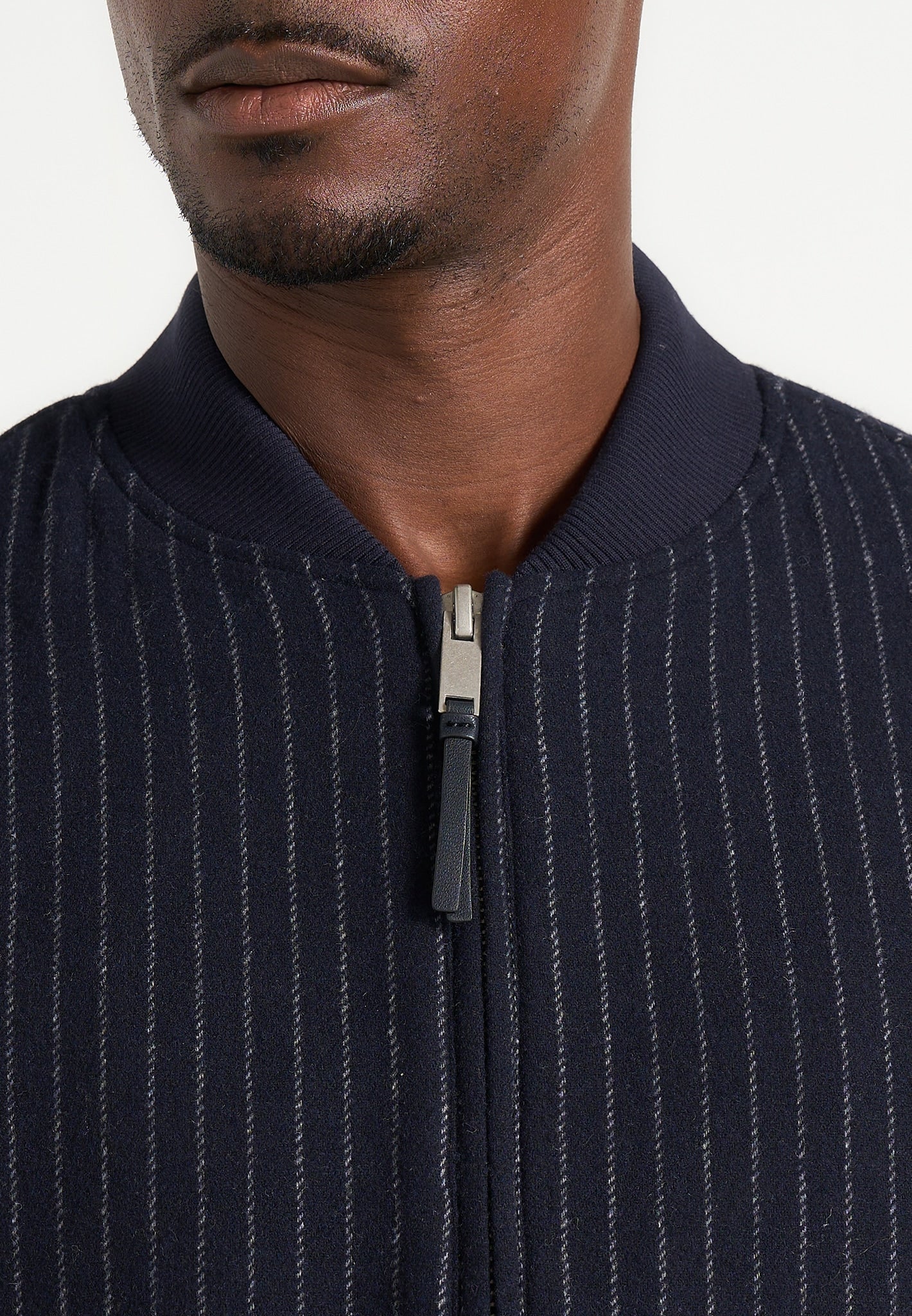 Leandro - Pinstripe Wool Bomber Jacket - Navy