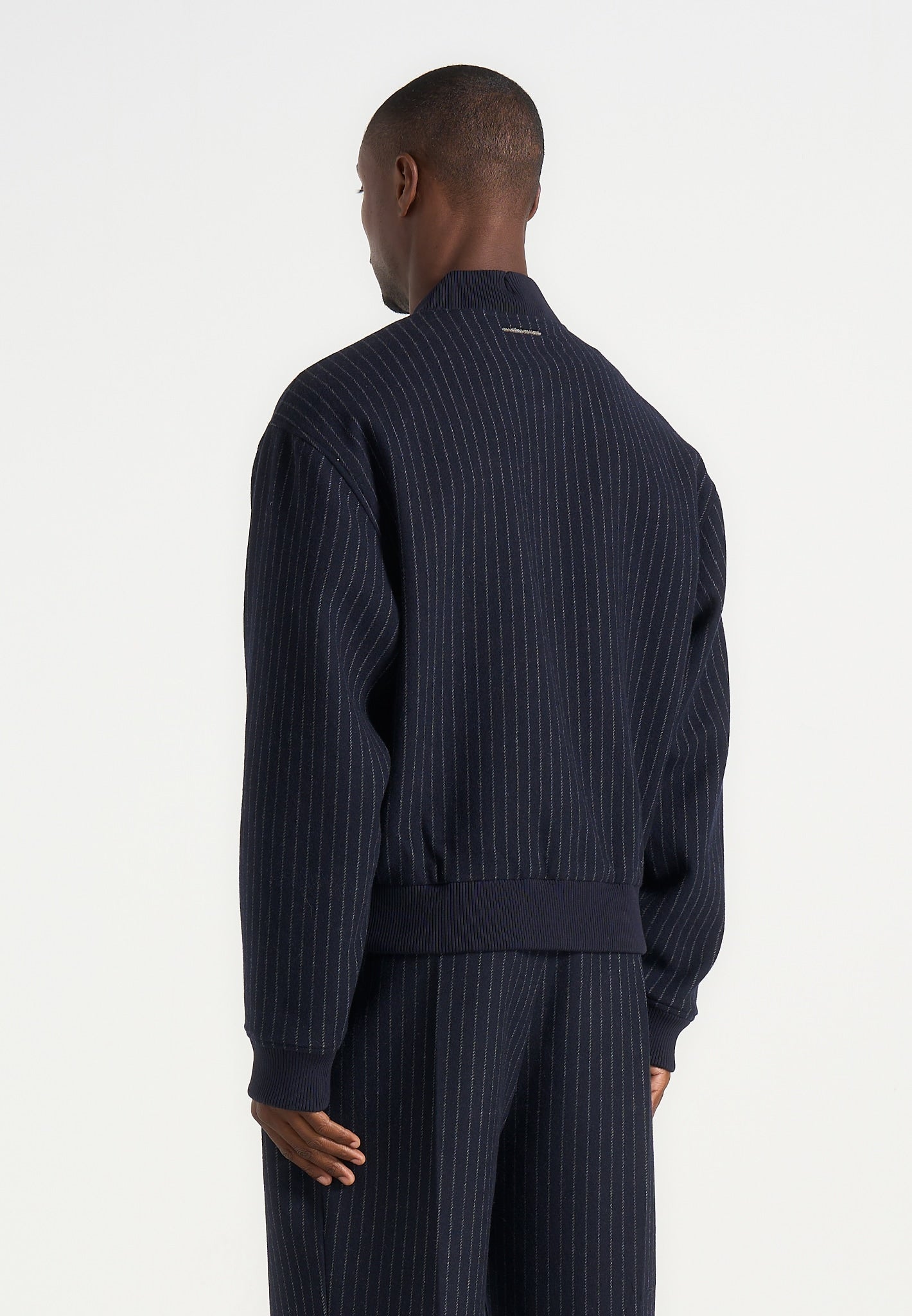 Leandro - Pinstripe Wool Bomber Jacket - Navy