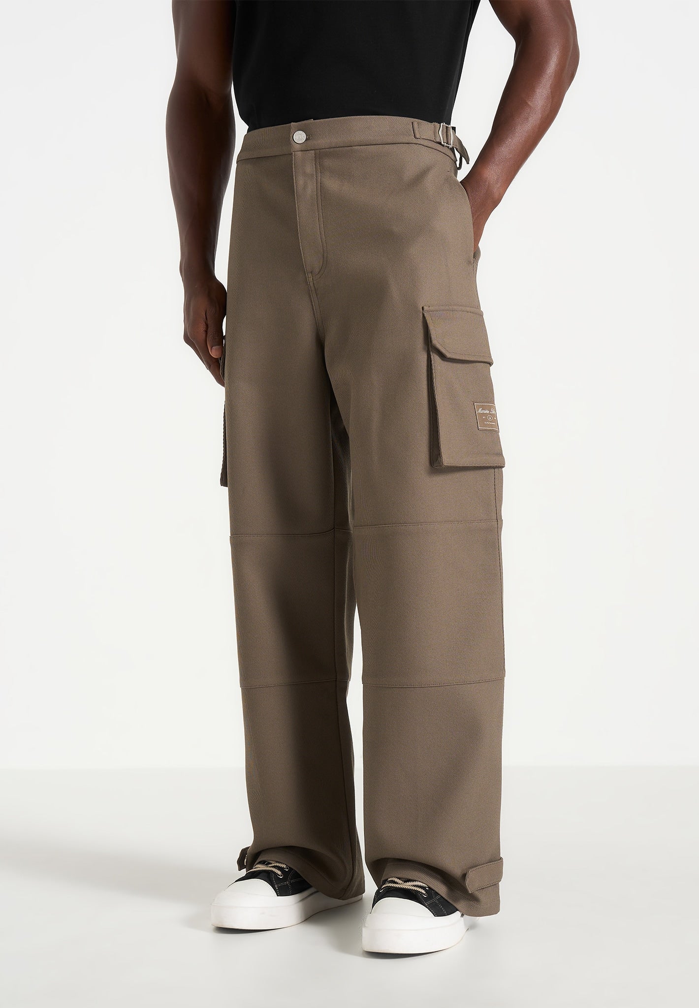 Mathis - Twill Signature Wide Leg Cargo Pants - Olive
