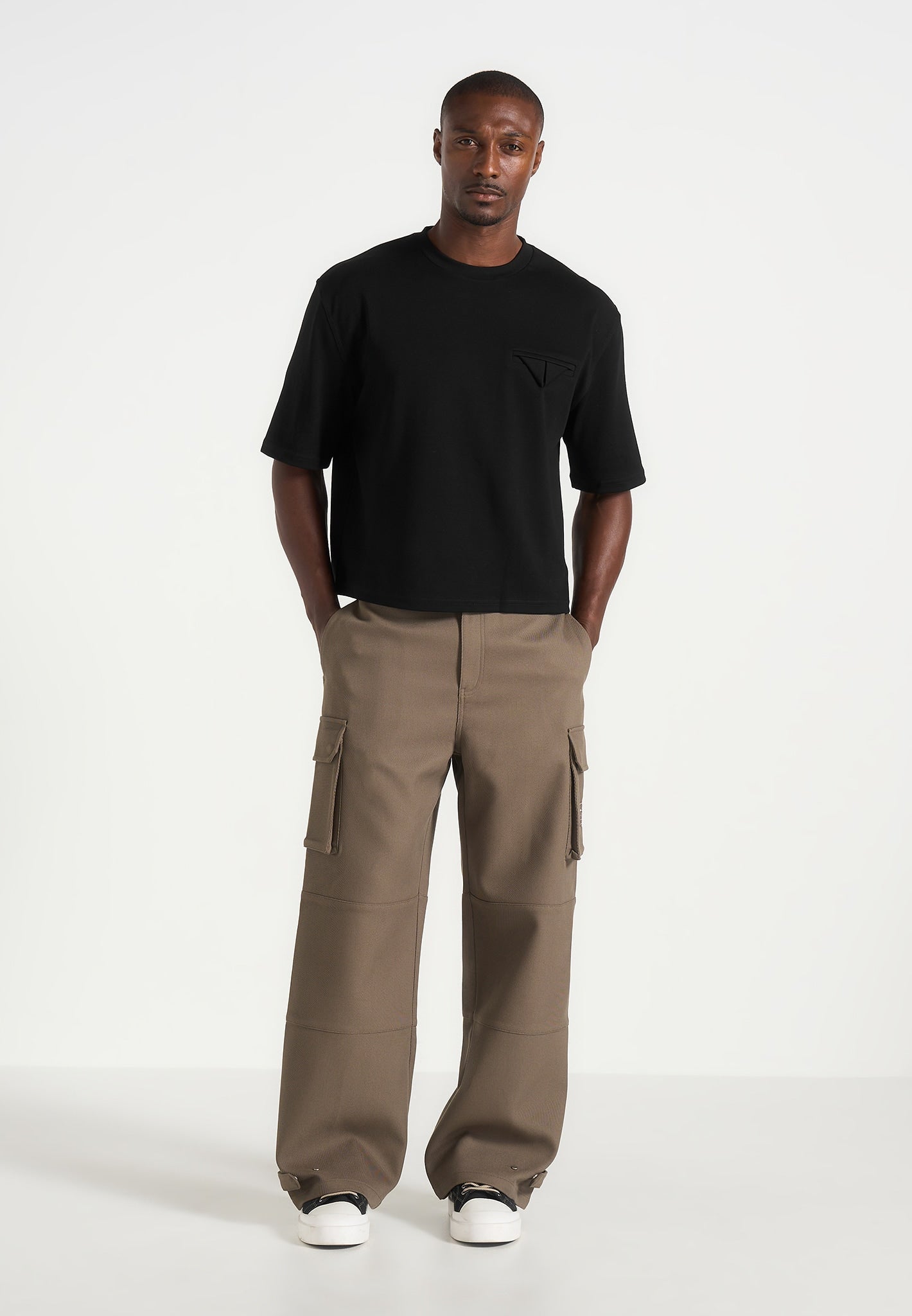 Mathis - Twill Signature Wide Leg Cargo Pants - Olive
