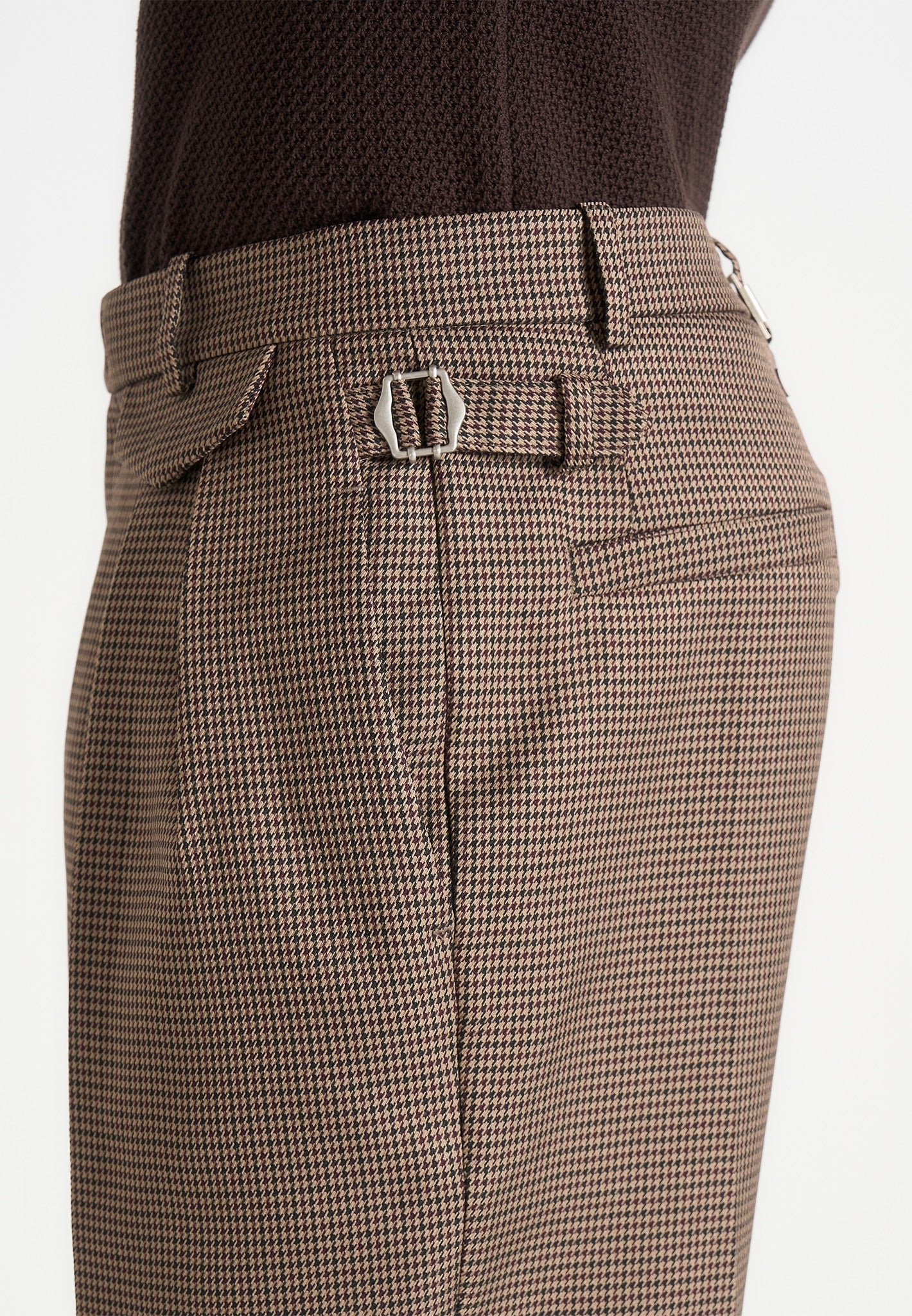 Pierre - Houndstooth Twin Pleat Pants - Brown