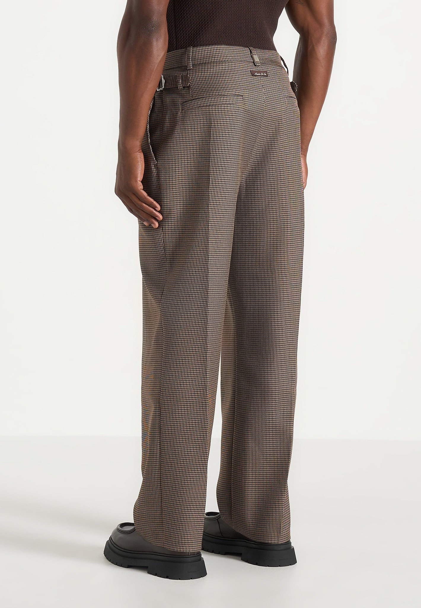 Pierre - Houndstooth Twin Pleat Pants - Brown