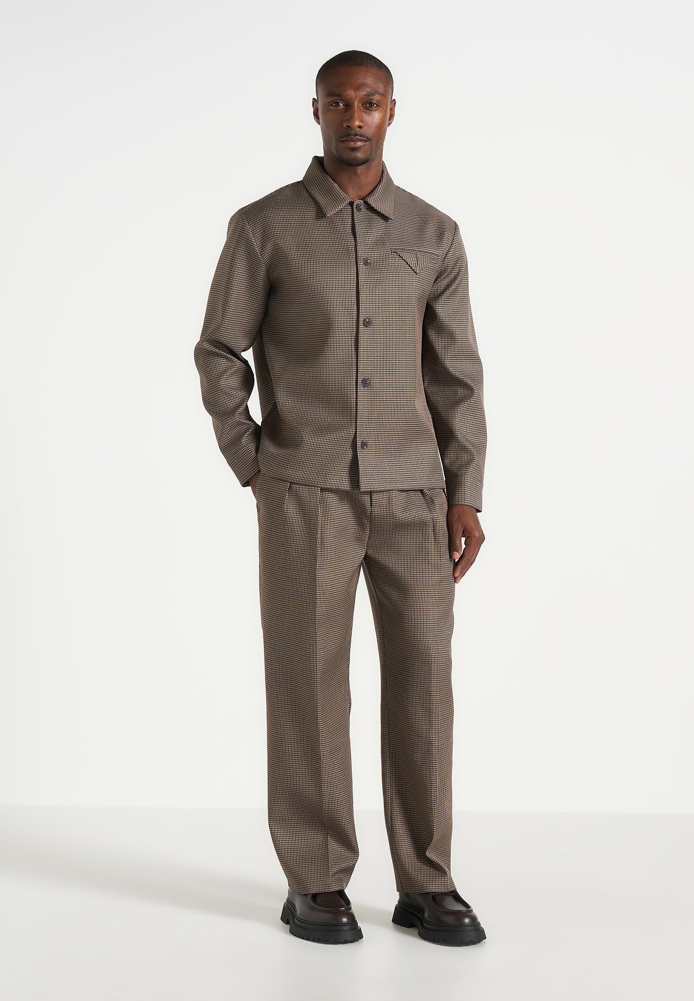Pierre - Houndstooth Twin Pleat Pants - Brown