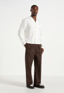 Zac - Boxy V-Neck Long Sleeve Shirt - White