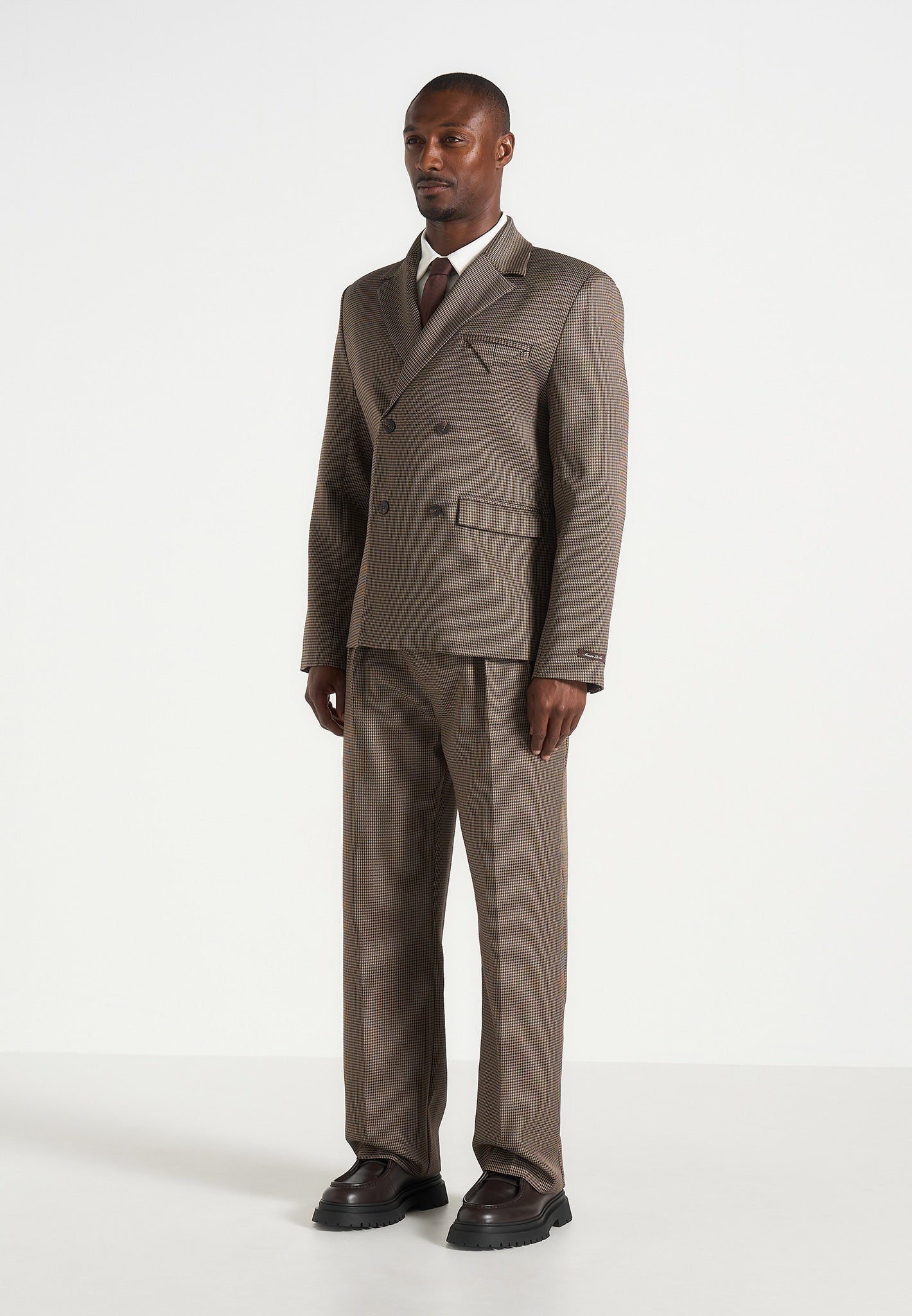 Didier - Houndstooth Double Breasted Blazer - Brown