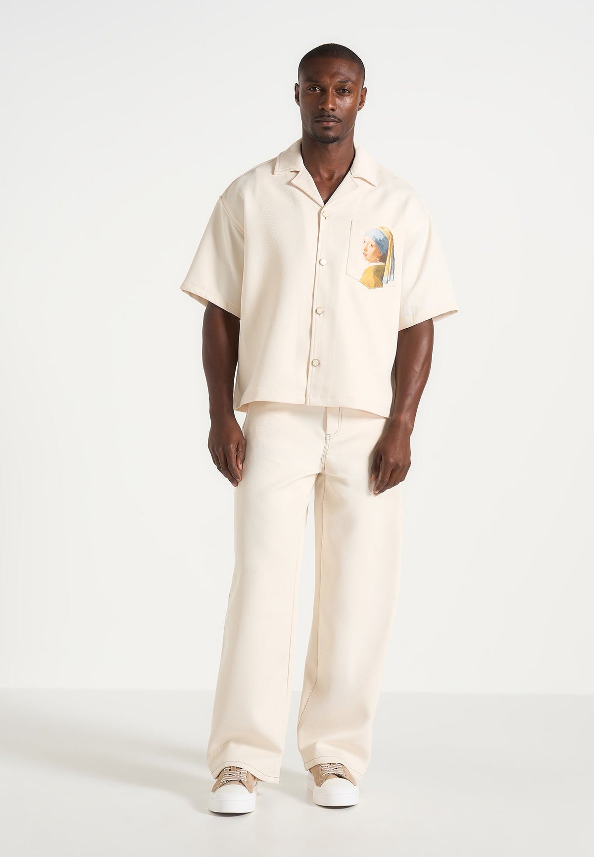 Lazare - Wide Leg Twill Jeans - Cream