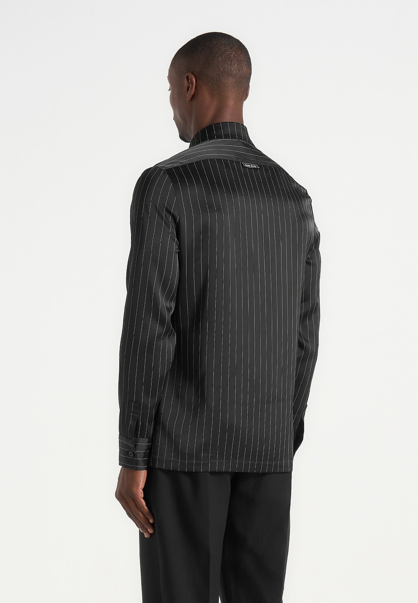 Elian - Satin Pinstripe Slim Fit Dress Shirt - Black