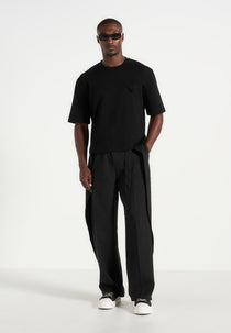 Charles - Wide Fit Wrap Leg Tailored Pants - Black