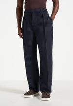 Dorian - Pinstripe Wool Pleated Pants - Navy