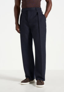 Dorian - Pinstripe Wool Pleated Pants - Navy