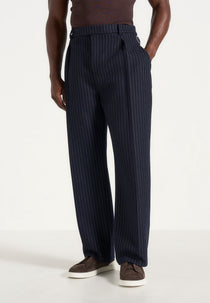 Dorian - Pinstripe Wool Pleated Pants - Navy