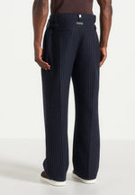 Dorian - Pinstripe Wool Pleated Pants - Navy