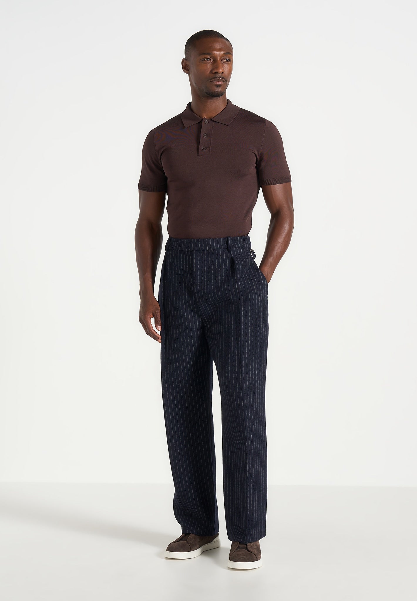 Dorian - Pinstripe Wool Pleated Pants - Navy