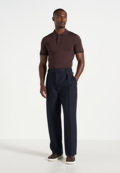 Dorian - Pinstripe Wool Pleated Pants - Navy