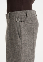 Dorian -  Herringbone Wool Pleated Pants - Grey