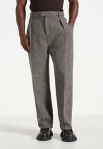 Dorian -  Herringbone Wool Pleated Pants - Grey