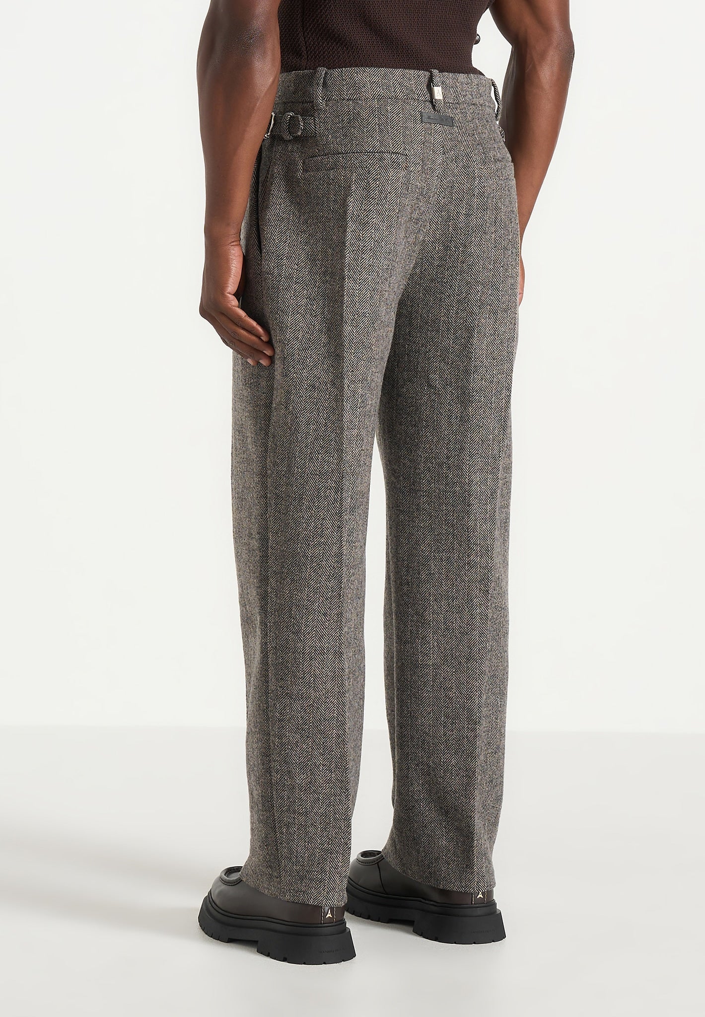 Dorian -  Herringbone Wool Pleated Pants - Grey