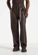 Serge - Relaxed Fit Leather Pleated Pants - Brown